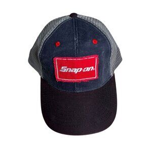 Snap On Denim Mesh Trucker Cap Red Logo Patch Adjustable Back Hat NEW